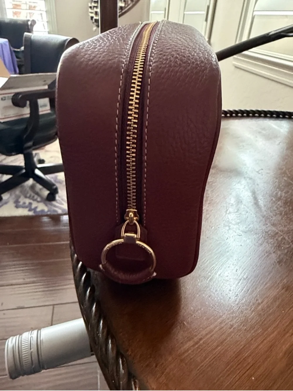 Coach Ellis Nylon Cosmetic Case in Burgundy Wine Color Gold Accents